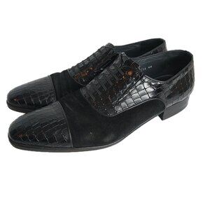 Corrente Black Suede Lizard Print Calf Skin Oxford Fake Lace Mens Shoes 46 Italy